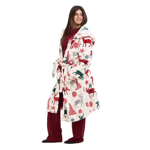 Snuggs Blanket Robe White Deer Christmas